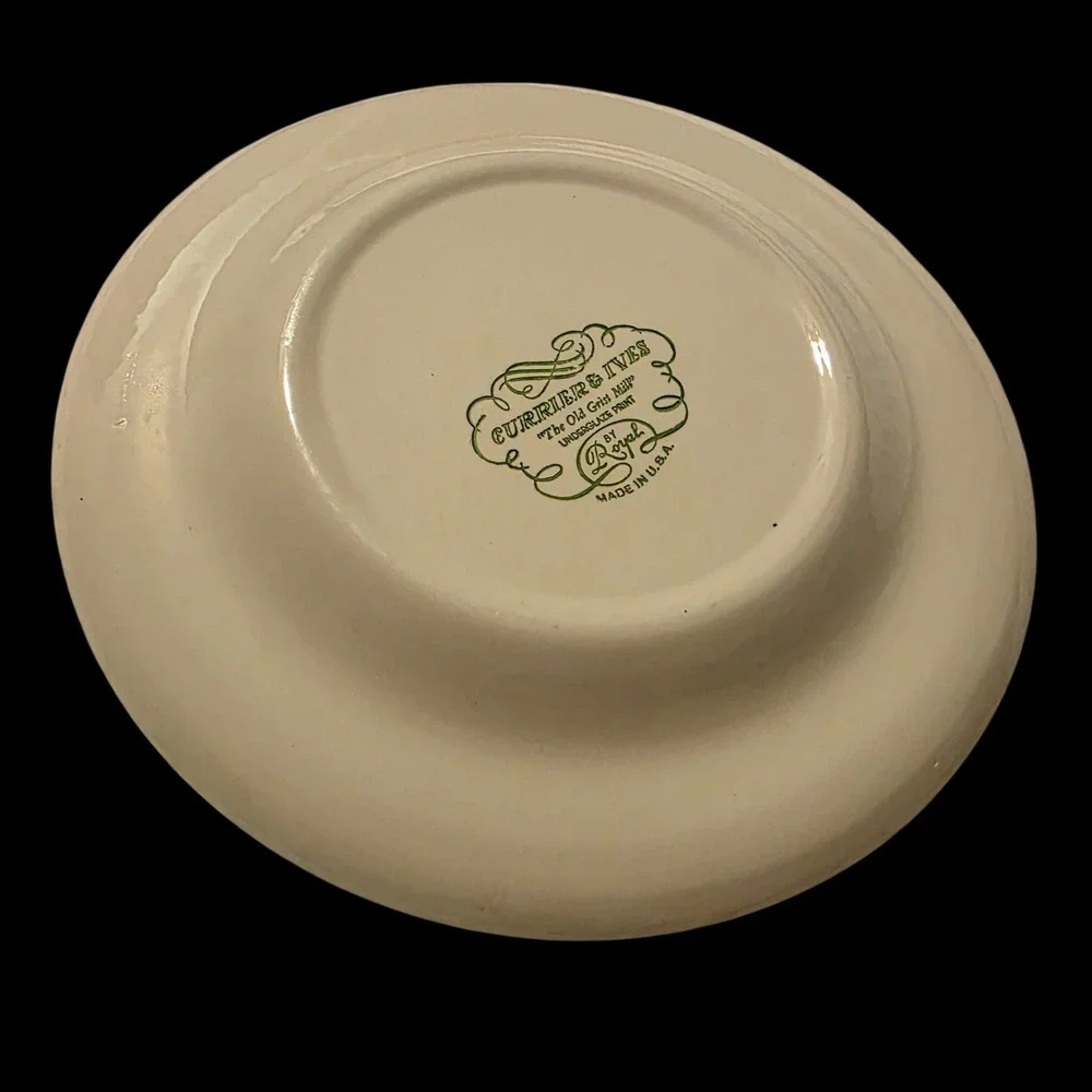 Vintage Currier & Ives,USA, 10 1/8 Dia. Old Mill Blue Scene Dinner‎ Plate